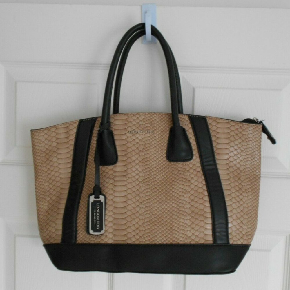 London Fog Faux Snake Skin and Leather Handbag